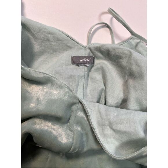 Aerie Layered Double Strap Crushed Velvet Subtle Crop Tank Mint Green Size Large - Picture 3 of 9